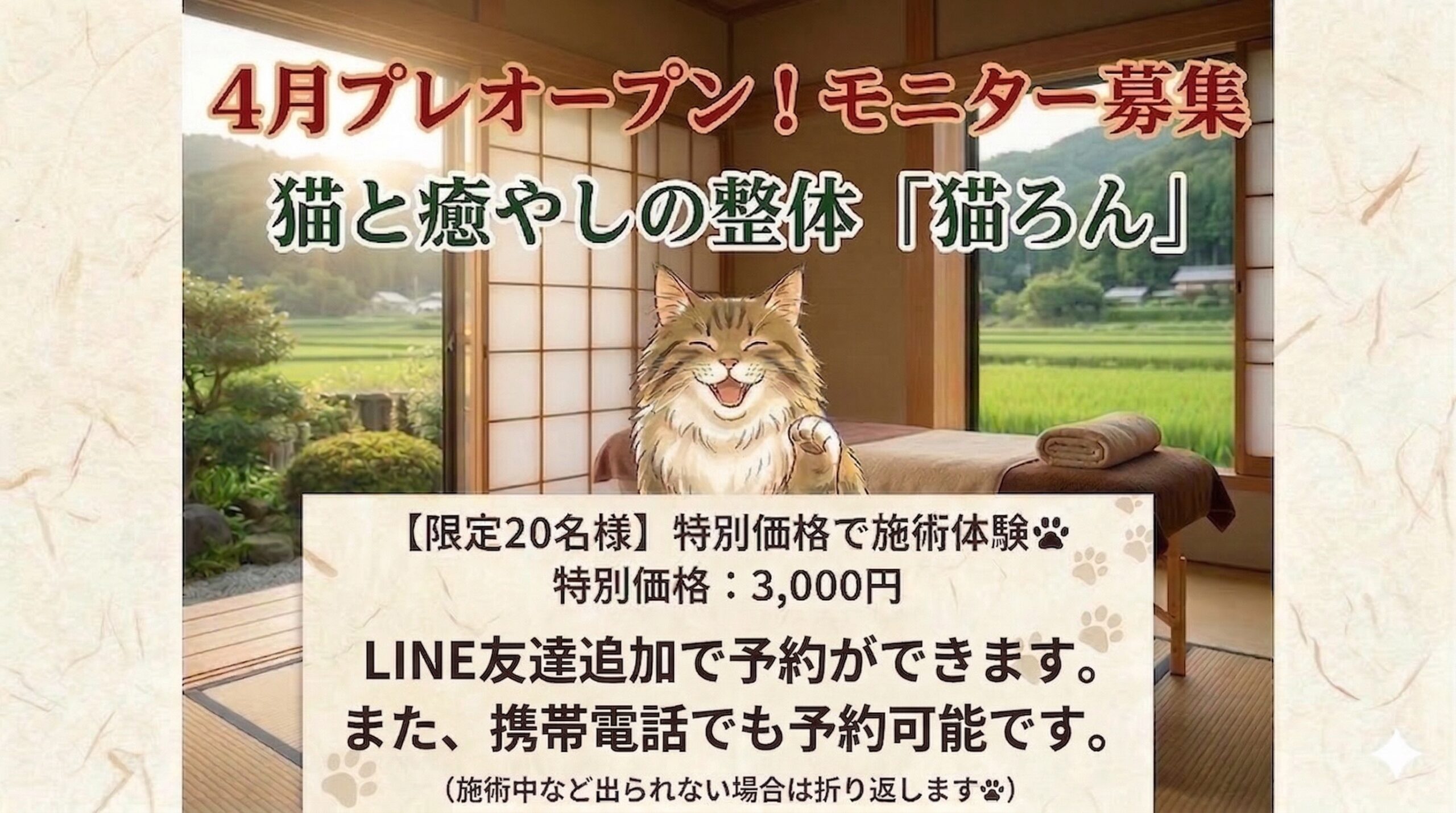 整体ROOM 猫ろん 4月モニター募集